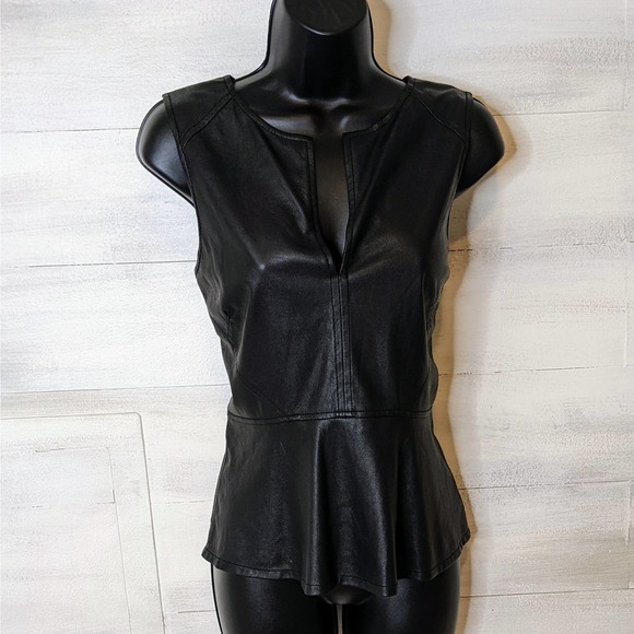 Sanctuary Black Faux Leather Sleeveless Top with Deep V-Neck Size Small - Picture 1 of 6